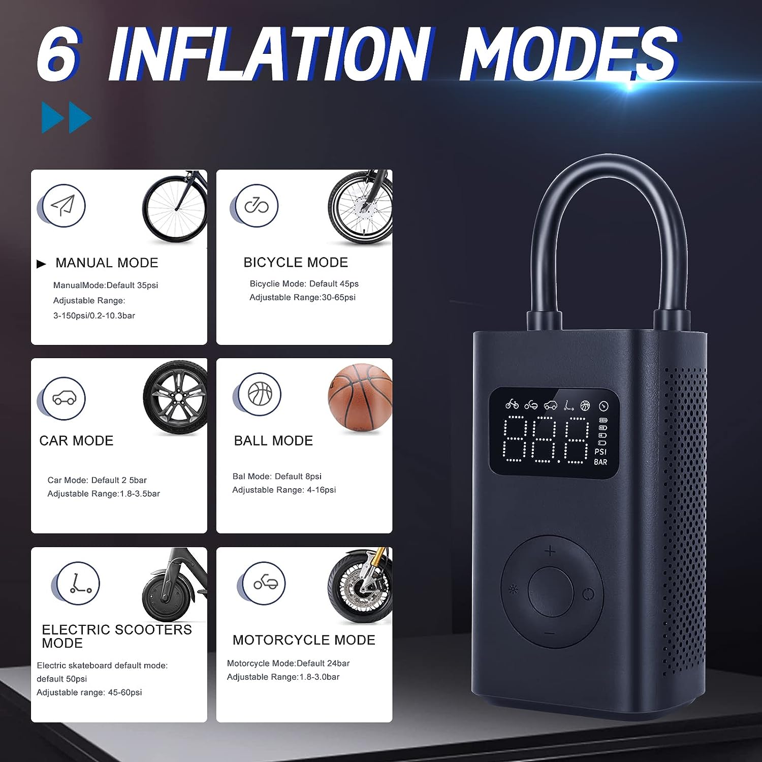 Xiaomi Mijia Air Pump 2 Digital Tire Pressure Detection Built in Battery Portable Inflator Pump